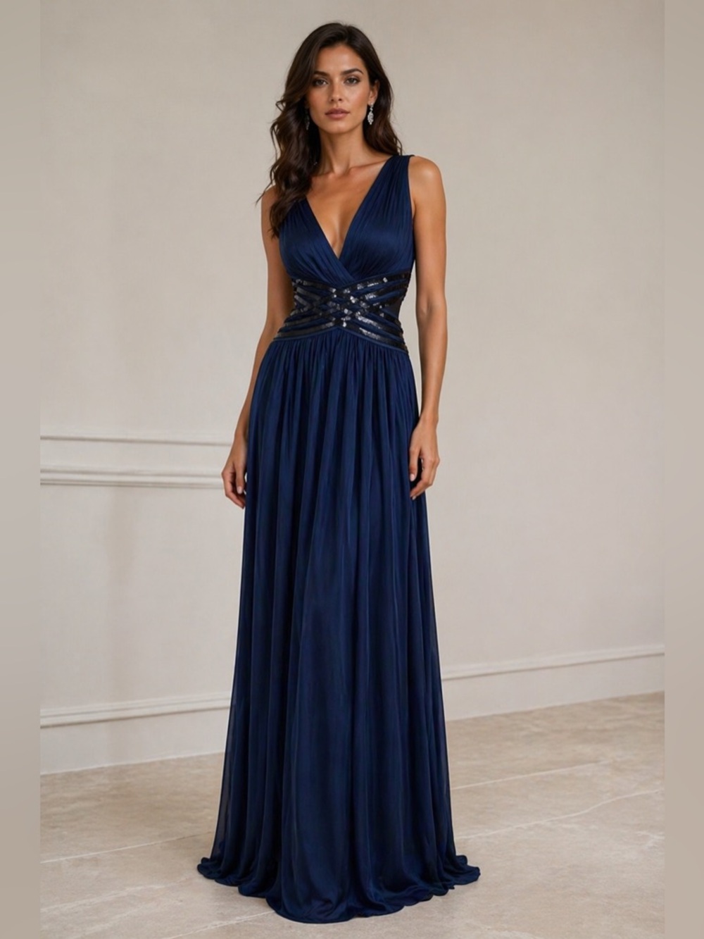 Bcbgmaxazria gown open back sequin maxi navy dress S